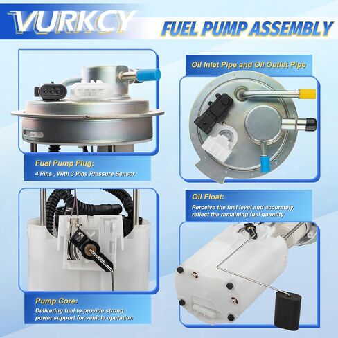 Electric Fuel Pump Module Assembly with Pressure Sensor Compatible with 04-07 Chevrolet Silverado & GMC Sierra 1500 2500 3500/2500 HD, V6 4.3L/ V8 4.8L 5.3L 6.0L 8.1L, Replace E3831M FG0383 in Saudi Arabia