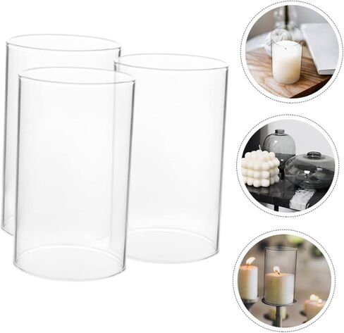 POPETPOP 3pcs Glass Candle Shades Cylinder Candle Holders Windproof Cover for Home Decor Suitable for Pillar in Saudi Arabia