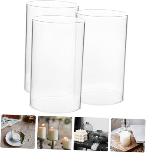 POPETPOP 3pcs Glass Candle Shades Cylinder Candle Holders Windproof Cover for Home Decor Suitable for Pillar in Saudi Arabia