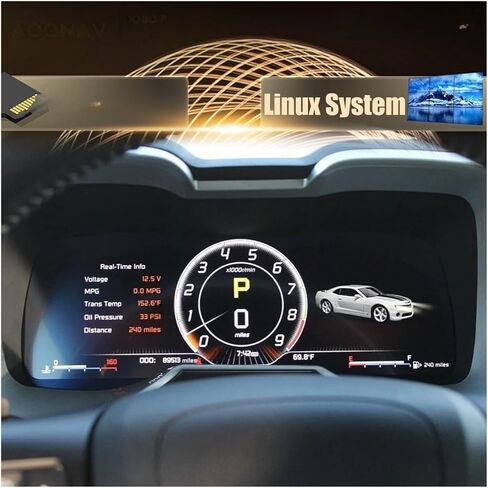 نظام لينكس للسيارة متوافق مع شيفروليه كامارو 2011-2015 أداة ستيريو شاشة LCD لوحة القيادة الرقمية لوحة قمرة القيادة عداد السرعة in Kuwait