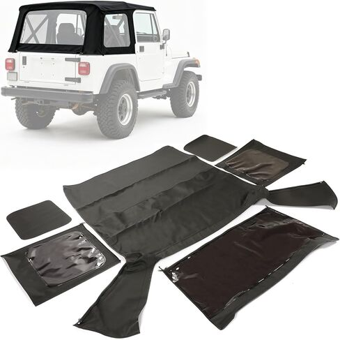 استبدال علوي ناعم متوافق مع باب 1987-1995 Jeep Wrangler YJ 2 مع نوافذ ملونة بسحاب خارجي من الفينيل الأسود، بدون جلود الباب العلوي الأمامي in Kuwait
