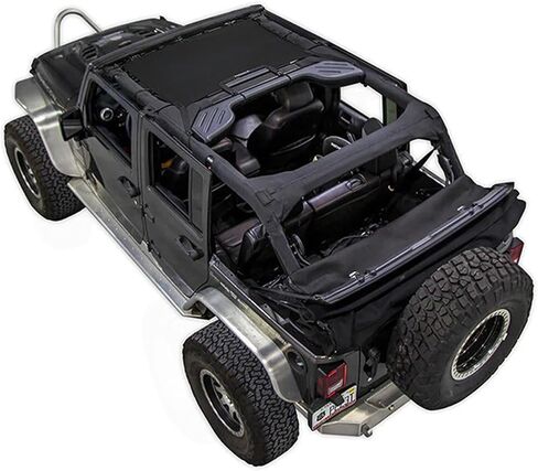 SPIDERWEBSHADE Original JK أو JK 4-Door Half Sunshade Top (2007-2017) متوافق مع Jeep Wrangler JK 2-Door أو JKU Rubicon Sahara Sport جميع الديكورات - وسادة هوائية آمنة - صناعة أمريكية - ضمان لمدة 10 سنوات باللون الأسود in Kuwait