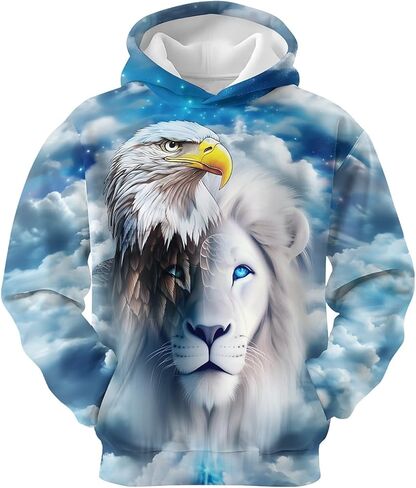 American Flag Eagle Boys Girls Hoodies 3D Printed Cool Hooded Lightweight 6-16 Years Hooded Pullover Sweatshirt for Kids in Kuwait