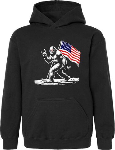 كنزة بقلنسوة للرجال والنساء والشباب من Go All Out Bigfoot Rock On USA American Flag National Sasquatch in Saudi Arabia
