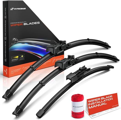 A-Premium APWB794 24"+19"+11" Windshield Wiper Blades Compatible with Volkswagen Golf 2007/2010-2014, Golf City, GTI - Front Rear Wipers Blade Set for TLP/FR_2V, w/Wear Indicator & Towel (Pack of 3) in Kuwait