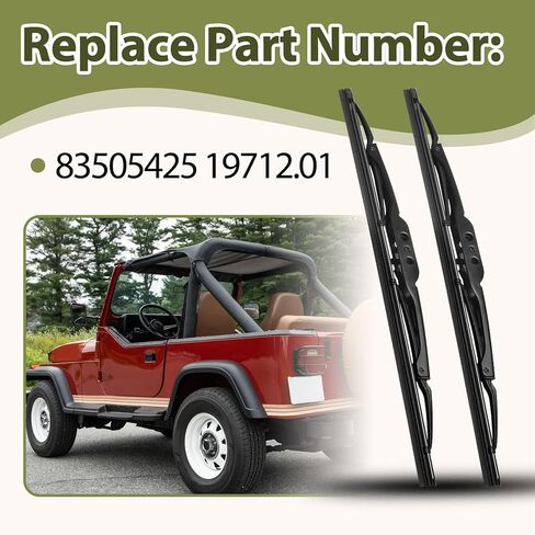 زوج من شفرات ممسحة الزجاج الأمامي المتوافقة مع Jeep Wrangler YJ 1987-2006 استبدل 83505425 19712.01، مجموعة شفرات ممسحة قطعتين in Kuwait