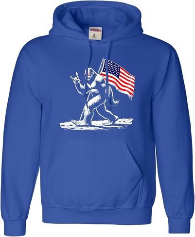 كنزة بقلنسوة للرجال والنساء والشباب من Go All Out Bigfoot Rock On USA American Flag National Sasquatch in Saudi Arabia
