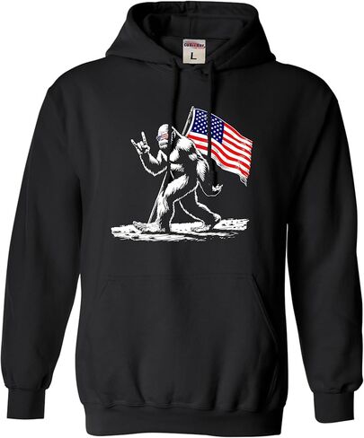 كنزة بقلنسوة للرجال والنساء والشباب من Go All Out Bigfoot Rock On USA American Flag National Sasquatch in Saudi Arabia