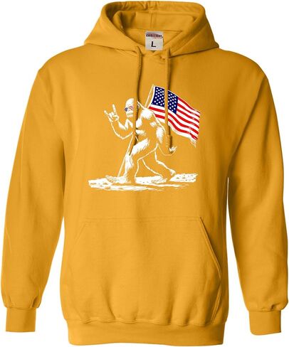 كنزة بقلنسوة للرجال والنساء والشباب من Go All Out Bigfoot Rock On USA American Flag National Sasquatch in Saudi Arabia