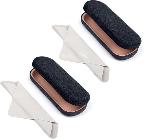 حافظة نظارة صلبة مغطاة بالكتان من Oplee™ مع قطعة قماش رمادية اللون من الألياف الدقيقة in Kuwait