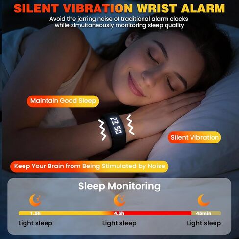 Vibrating Alarm Wristband Electric Clock Watch Shock Silent Sleeps Wrist Sleep Bracelet for Heavy Sleepers Wearable Wristband for Seniors Automatic Wake up Band Vibration with Digital for Deaf in Saudi Arabia