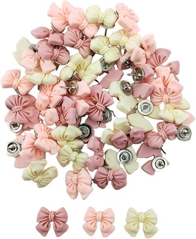 دبابيس دفع على شكل فيونكة وردية - مسامير إبهام لألواح الفلين، دبابيس دفع تزيينية للوحة الإعلانات، مسامير إبهام لتنظيم المكتب أو ديكور المنزل (30 قطعة) in Kuwait