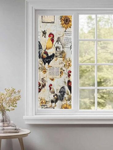 Window Privacy Film Rooster Static Cling Window Film for Glass Windows Removable Decorative Glass Clings for Home Bathroom Office 17.7"x39" Sunflower in Saudi Arabia