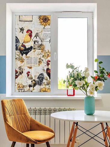 Window Privacy Film Rooster Static Cling Window Film for Glass Windows Removable Decorative Glass Clings for Home Bathroom Office 17.7"x39" Sunflower in Saudi Arabia