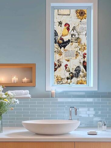 Window Privacy Film Rooster Static Cling Window Film for Glass Windows Removable Decorative Glass Clings for Home Bathroom Office 17.7"x39" Sunflower in Saudi Arabia