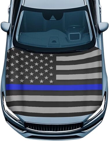 غطاء غطاء محرك السيارة بعلم الشرطة، غطاء من نسيج البوليستر المطاطي الشخصي، سهل التركيب، غطاء غطاء محرك السيارة، حامي المركبات العصرية، تزيين المحرك، يناسب معظم السيارات in Kuwait