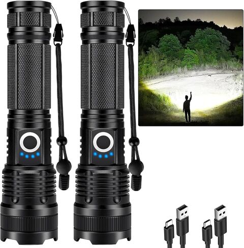 ALSTU Rechargeable Flashlights High Lumens, 900,000 Lumen Bright Flashlight with 5 Lighting Modes, Fast-Charging Led Flash Light for Homes, Night Working, Cycling, Hiking (2 Packs) in Kuwait