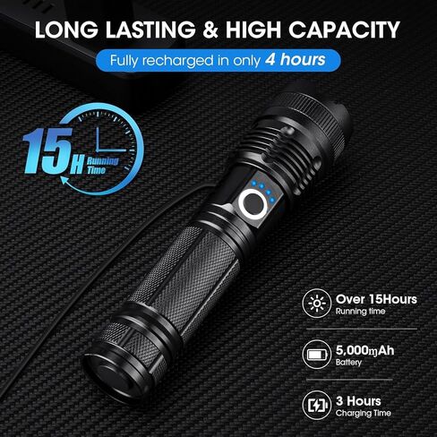 ALSTU Rechargeable Flashlights High Lumens, 900,000 Lumen Bright Flashlight with 5 Lighting Modes, Fast-Charging Led Flash Light for Homes, Night Working, Cycling, Hiking (2 Packs) in Kuwait