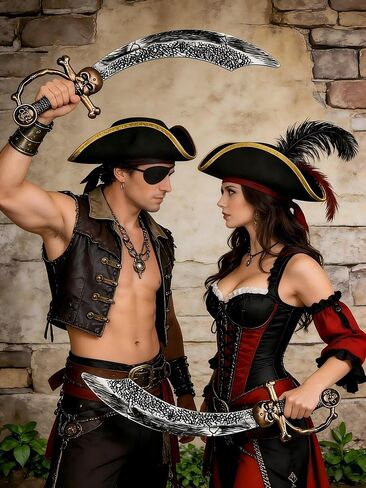 Pirate Sword 2PCS, 18'' Fake Plastic Pirate Sword Prop Accessories for Adult Halloween Costume Black in Saudi Arabia