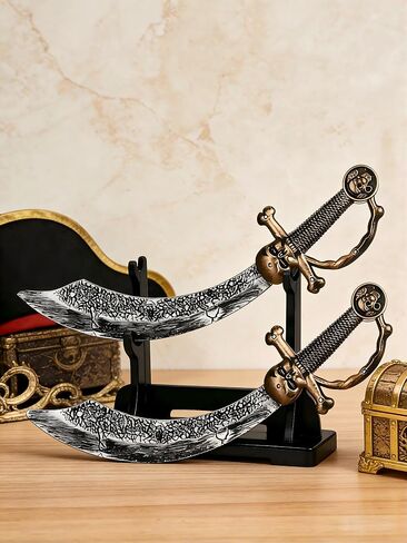 Pirate Sword 2PCS, 18'' Fake Plastic Pirate Sword Prop Accessories for Adult Halloween Costume Black in Saudi Arabia