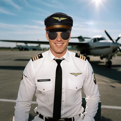 Pilot Captain Costumes Flight Attendant Stewardess Accessories Hat Sunglasses Scarf for Adult Halloween Cosplay Party in Saudi Arabia