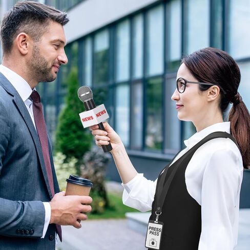 4 Pcs Adult Journalist News Reporter Costume Accessories Set Black Vest Press Pass Microphone Prop Glasses for Halloween Reporter Role Play Career Day Party Accessories in Saudi Arabia