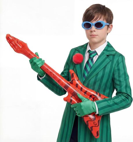 Green Costume Accessories with Stripe Tie Blue Glasses Gloves Pink Pom-Pom and Bass Prop for Halloween Cosplay Party in Saudi Arabia