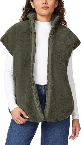 kensie Jeans for Women Reversable Quilted Fuzzy Sherpa Vest Sleeveless Outerwear Side Slit Pockets, Sizes Small to X-Large in Saudi Arabia