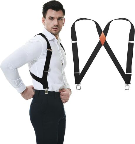 Mens Suspenders with 2 Metal Clips X Back Design, 1.4 Inch Wide Suspenders for Men in Saudi Arabia