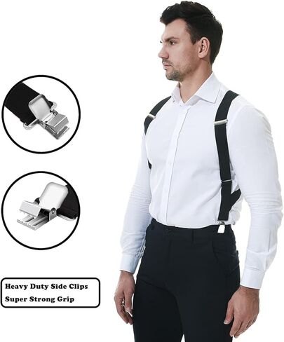 Mens Suspenders with 2 Metal Clips X Back Design, 1.4 Inch Wide Suspenders for Men in Saudi Arabia