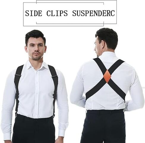 Mens Suspenders with 2 Metal Clips X Back Design, 1.4 Inch Wide Suspenders for Men in Saudi Arabia