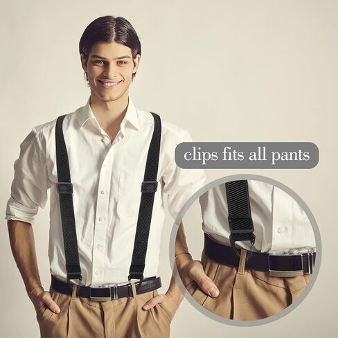 Hidden Suspenders for Men Under Clothes, Y Back Elastic Men's Suspenders with 3 Snap Loop Adjustable Heavy Duty Work Suspender for Men Women Suits Jeans (1.53 Inch Wide) in Saudi Arabia