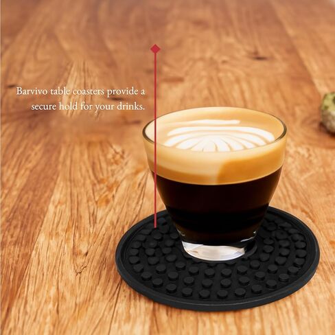 Barvivo Silicone Coasters with Holder Set of 8 - Cup Coasters for Indoor and Outdoor, Perfect Durable Coaster for Tabletop Protection, Anti Slip, Suitable for All Drinks & Table Types - Black in Saudi Arabia