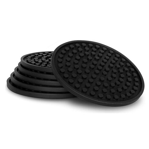 Barvivo Silicone Coasters with Holder Set of 8 - Cup Coasters for Indoor and Outdoor, Perfect Durable Coaster for Tabletop Protection, Anti Slip, Suitable for All Drinks & Table Types - Black in Saudi Arabia