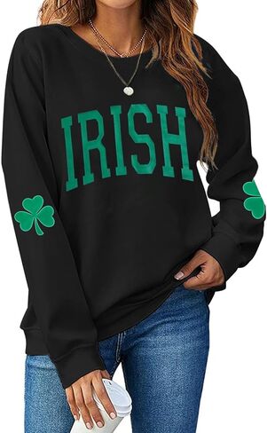 Women St Patrick's Day Sweatshirt Shamrock Long Sleeve Shirt Irish Casual Pullover Top in Saudi Arabia