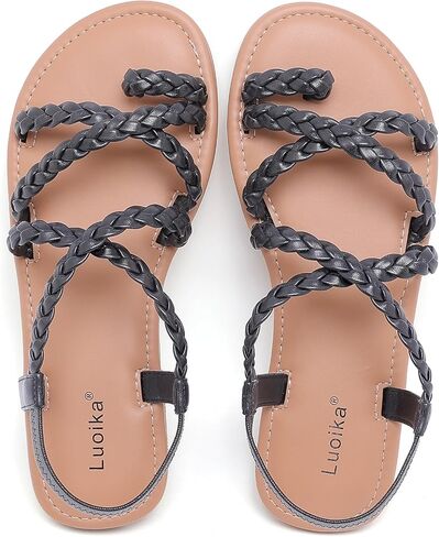 Luoika Women's Wide Width Flat Sandals, Flip Flop Casual Strapy Sandals Slip on Summer Beach Shoes for Women. in Saudi Arabia