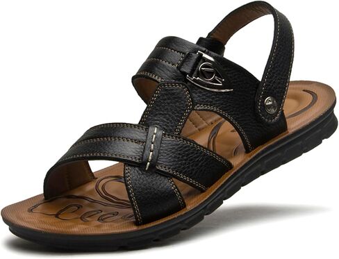 WUIWUIYU Mens Casual Leather Sandals Open Toe Flats Summer Water Beach Slippers Stream-Treakking Shoes in Kuwait