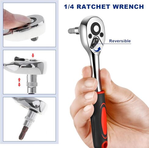 46PCS 1/4 Inch Car Repair Tool Set, Metric Socket Ratchet Wrench Set with Extension Bars & Bits, Quick-Release Ratchet Combination Tools Kit for Auto Repairing & Household in Saudi Arabia
