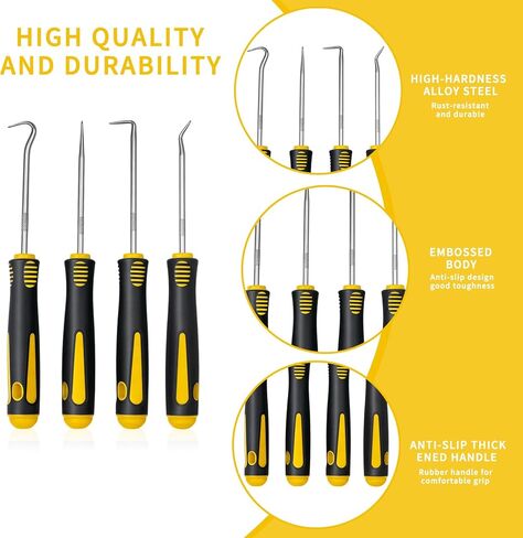 4-Piece Precision Hook and Pick Set - Automotive O-Ring Remover & Oil Seal Puller Tool Kit, Mechanic Hand Tools for Gaskets, Springs & Wires, 6.5 Inch Heat-Treated Shafts with Ergonomic Grip(Blue) in Saudi Arabia