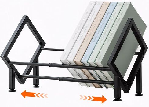 Expandable Desktop Bookshelf Organizer, Metal Office Tabletop Book Storage Rack, Large Tilting Bookcase for Books/CDs/Magazine Display, Desk Shelf for Top of Desk in Living Room, Home, Office (Black) in Saudi Arabia