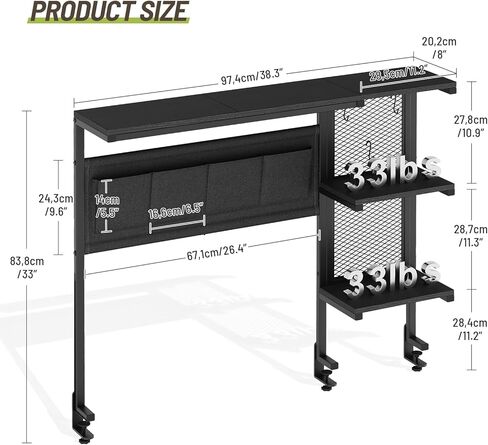 مشبك على رف المكتب مع Pegboard، رف موسع فوق المكتب بثلاث طبقات، رف كتب لسطح المكتب مع خطافات، منظم سطح المكتب لملحقات مكتب المكتب، رف تخزين سطح الطاولة، 38.3 بوصة عرض × 33 بوصة ارتفاع، أسود in Kuwait