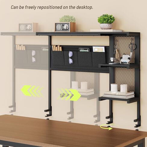 مشبك على رف المكتب مع Pegboard، رف موسع فوق المكتب بثلاث طبقات، رف كتب لسطح المكتب مع خطافات، منظم سطح المكتب لملحقات مكتب المكتب، رف تخزين سطح الطاولة، 38.3 بوصة عرض × 33 بوصة ارتفاع، أسود in Kuwait