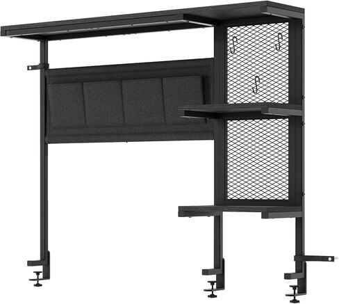 مشبك على رف المكتب مع Pegboard، رف موسع فوق المكتب بثلاث طبقات، رف كتب لسطح المكتب مع خطافات، منظم سطح المكتب لملحقات مكتب المكتب، رف تخزين سطح الطاولة، 38.3 بوصة عرض × 33 بوصة ارتفاع، أسود in Kuwait