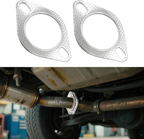 Car Exhaust Gasket, Exhaust Flange Gasket, Ultra Seal 2-Bolt 2-Inch Standard Muffler Seal Rings, Auto Accessories Vehicle High Temp Pipe Flange Sealing Replacement Fit for Most Cars (2.5inch) in Saudi Arabia