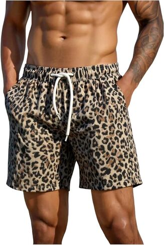 WDIRARA Men's Leopard Swim Trunks Drawstring Waist Vacation Beach Shorts in Saudi Arabia