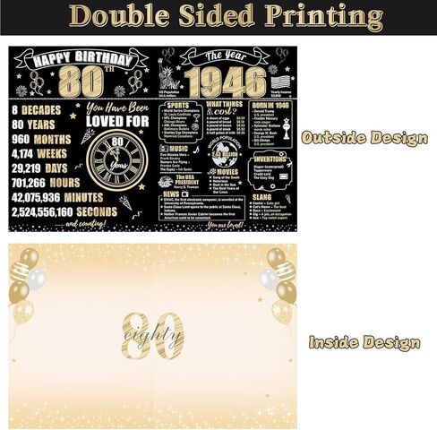 Large 80th Birthday Card With Envelope for Men Women, 1946 Black Gold Happy 80th Birthday Giant Guest Signature Book Gifts, Big Vintage 1946 80 Greeting Card Decoration Party Supplies in Kuwait