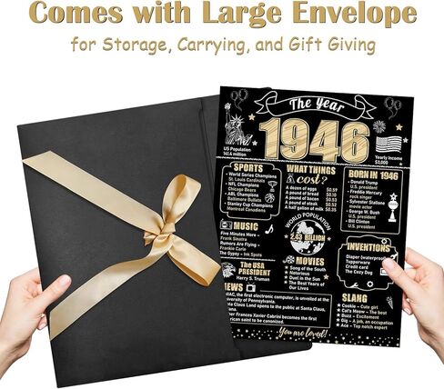 Large 80th Birthday Card With Envelope for Men Women, 1946 Black Gold Happy 80th Birthday Giant Guest Signature Book Gifts, Big Vintage 1946 80 Greeting Card Decoration Party Supplies in Kuwait