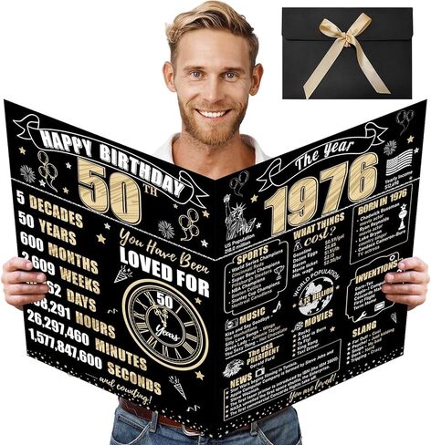 Large 80th Birthday Card With Envelope for Men Women, 1946 Black Gold Happy 80th Birthday Giant Guest Signature Book Gifts, Big Vintage 1946 80 Greeting Card Decoration Party Supplies in Kuwait