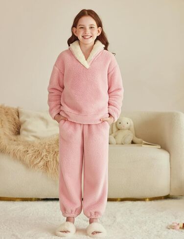 Arshiner ملابس الفتيات 2 قطعة ملابس غامضة الشتاء الدافئة الصوف فضفاضة البلوز البلوز و Sweatpant Sweatsuit in Kuwait