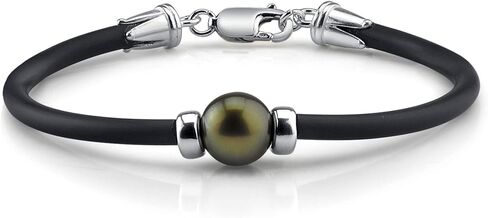 The Pearl Source Pearl Bracelet 11-12mm Black Tahitian Pearl with Rubber Band and Sterling Silver Clasp in Saudi Arabia